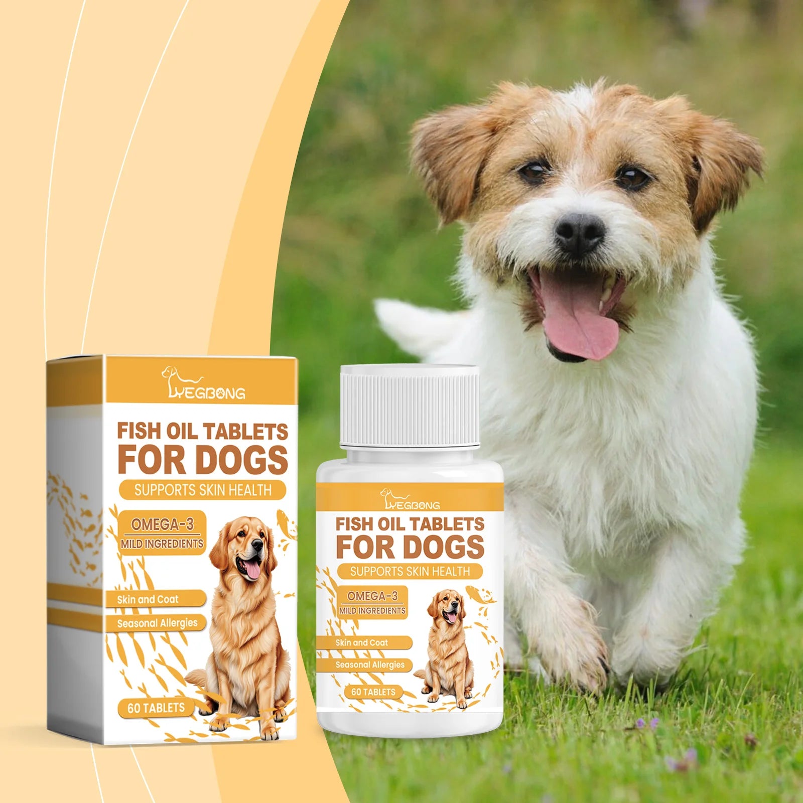 Yegbong 60pcs Omega-3 Fish Oil Tablets for Dogs Skin Care Nutrition Supplement Relieve Dry Itchy Skin Nourish Fur Enhance Bone