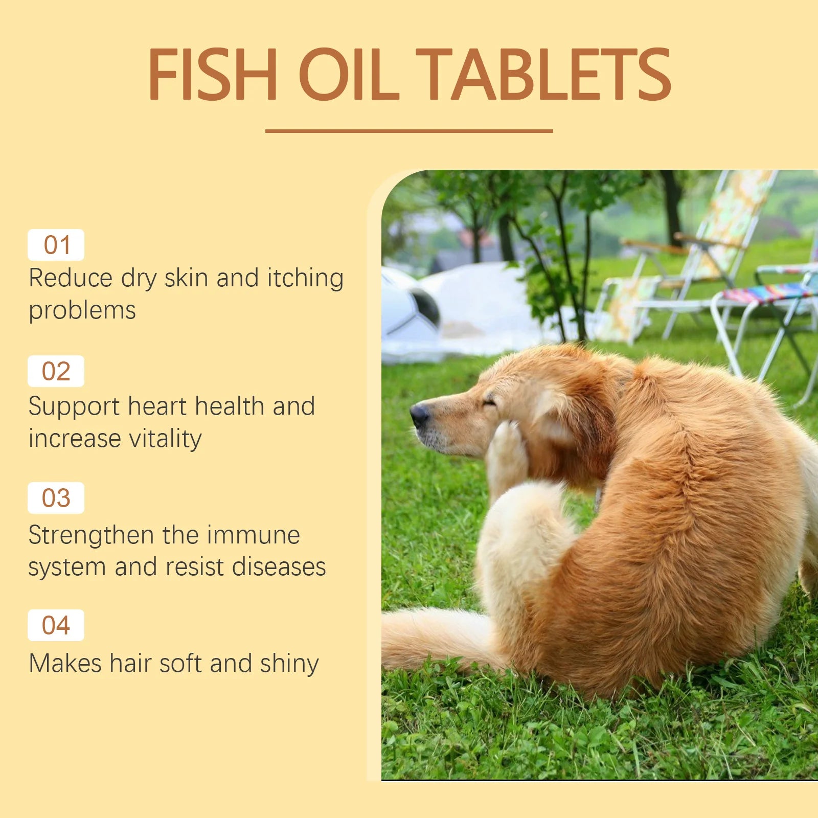 Yegbong 60pcs Omega-3 Fish Oil Tablets for Dogs Skin Care Nutrition Supplement Relieve Dry Itchy Skin Nourish Fur Enhance Bone
