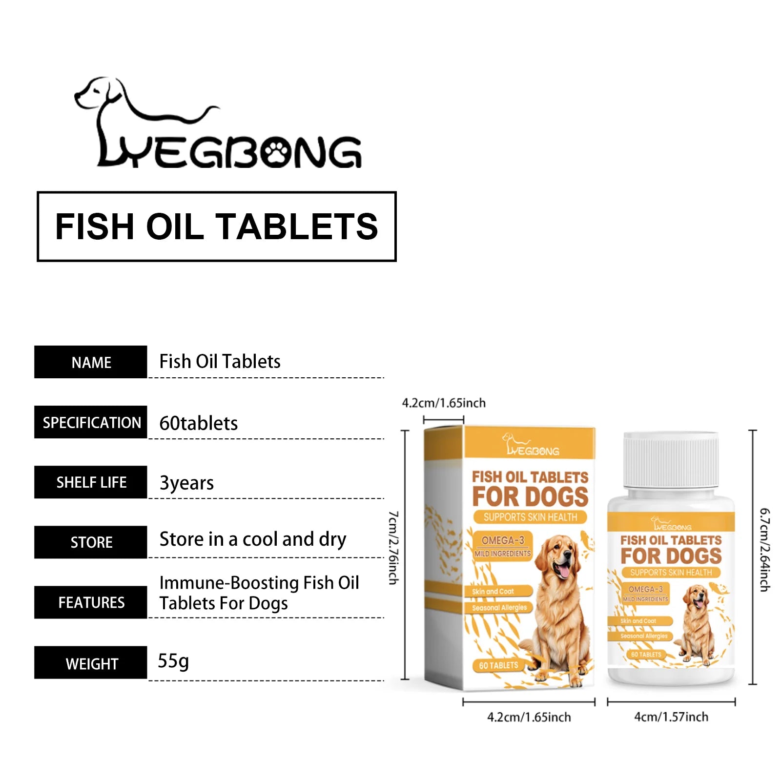 Yegbong 60pcs Omega-3 Fish Oil Tablets for Dogs Skin Care Nutrition Supplement Relieve Dry Itchy Skin Nourish Fur Enhance Bone
