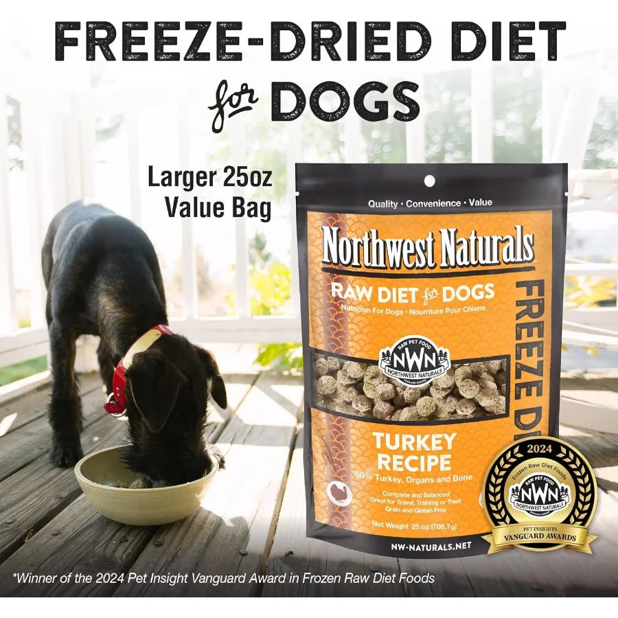 Freeze-Dried Turkey Dog Food - Bite-Sized Nuggets - Grain-Free High-Protein Raw Diet Human-Grade Limited Ingredients All Natura