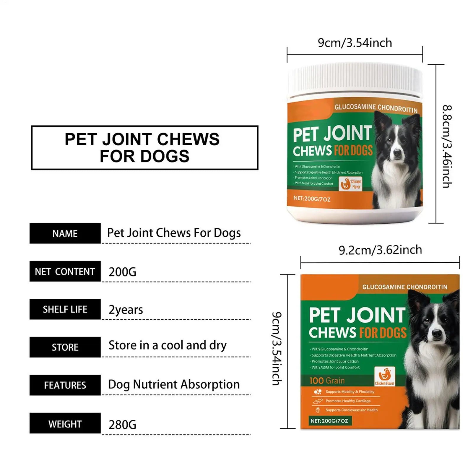 Joint Supplement for Dogs Chewable Pill 100-piece Dog Hip & Joint Care for Home Travel Daily Care Digestive Absorption Pet