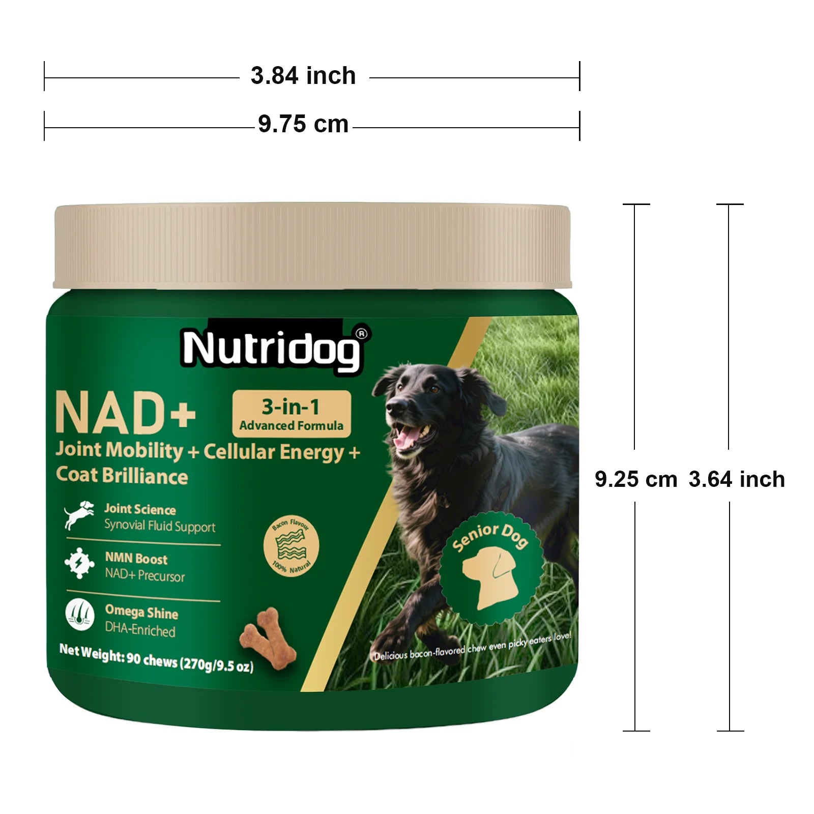 NUTRIDOG Senior Dog Vitamins Chews NAD Joint Mobility Cellular Energy Coat Brilliance Support for 3-In-1 Dogs Soft Chews